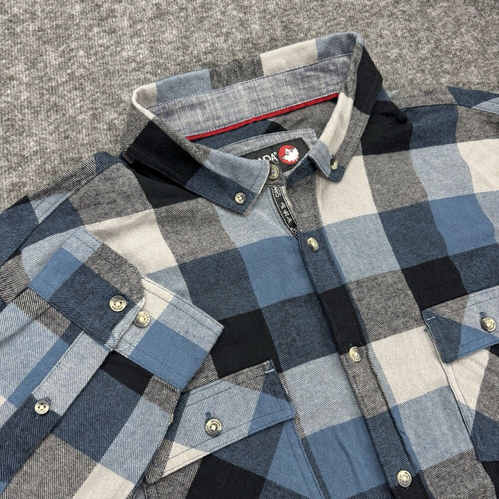 Canada Weather Gear Men’s XL Flannel Shirt Blue Black Buffalo Plaid 100% Cotton